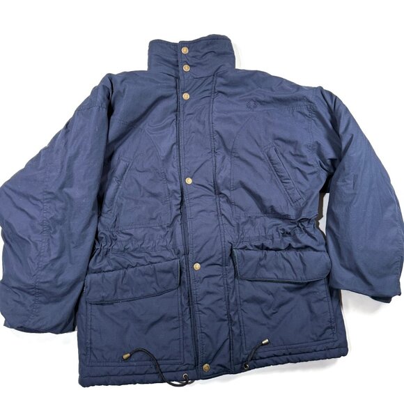 Fred Perry Parka Jacket Blue Mens Large Zip Snap Winter Quilted Interior Coat - Picture 1 of 14